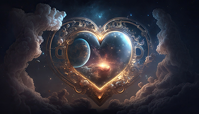 Heart-shaped photo opening to the universe - Representing universal love and Latin American communities.